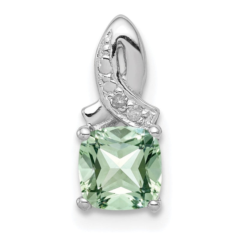 Anhänger aus rhodiniertem Sterlingsilber mit grünem Quarz und Diamant
