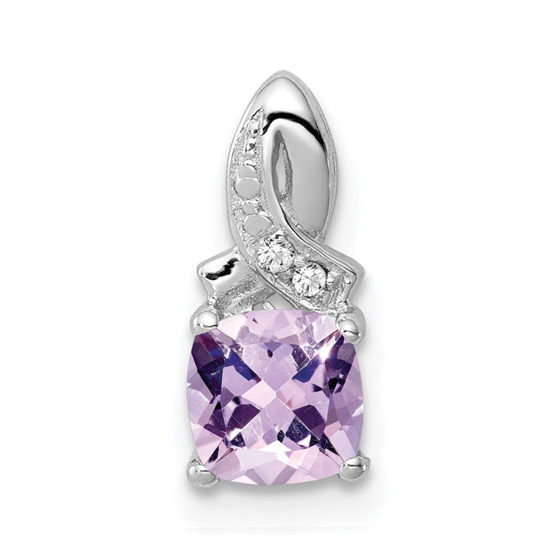 Rhodinierter Anhänger aus Sterlingsilber mit rosa Quarz und Diamant