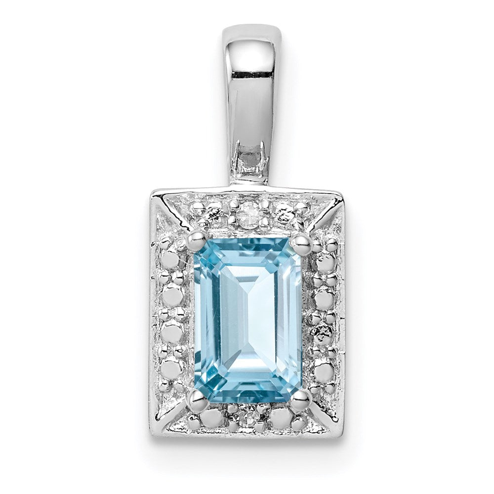 Rhodinierter Sterlingsilber-Anhänger mit hellblauem Schweizer Blautopas und Diamant