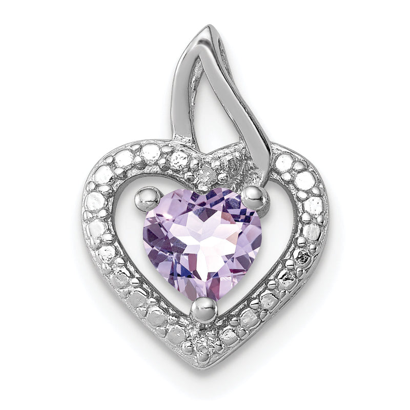 Rhodinierter Anhänger aus Sterlingsilber mit rosa Quarz und Diamant
