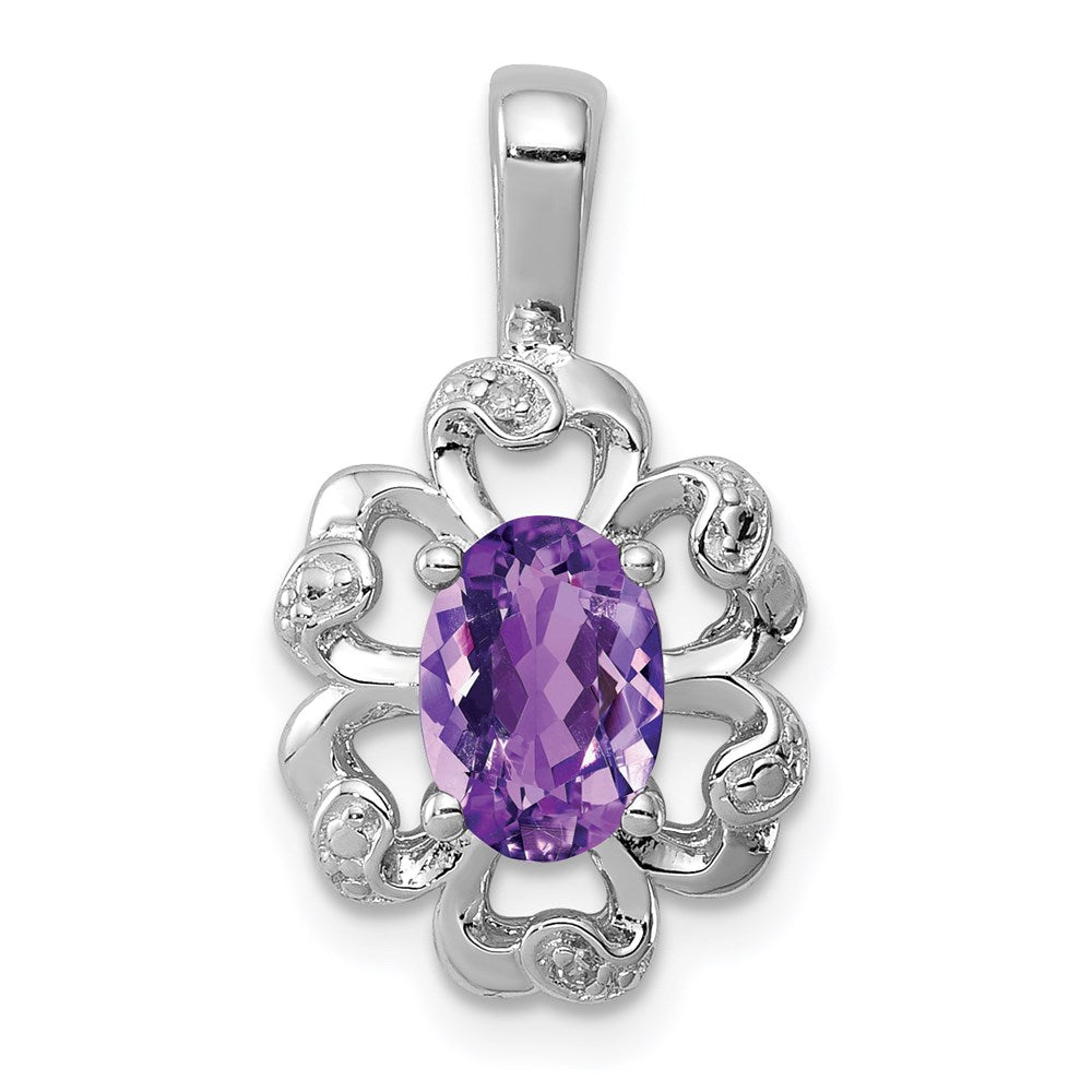 Rhodinierter Anhänger aus Sterlingsilber mit Amethyst und Diamant