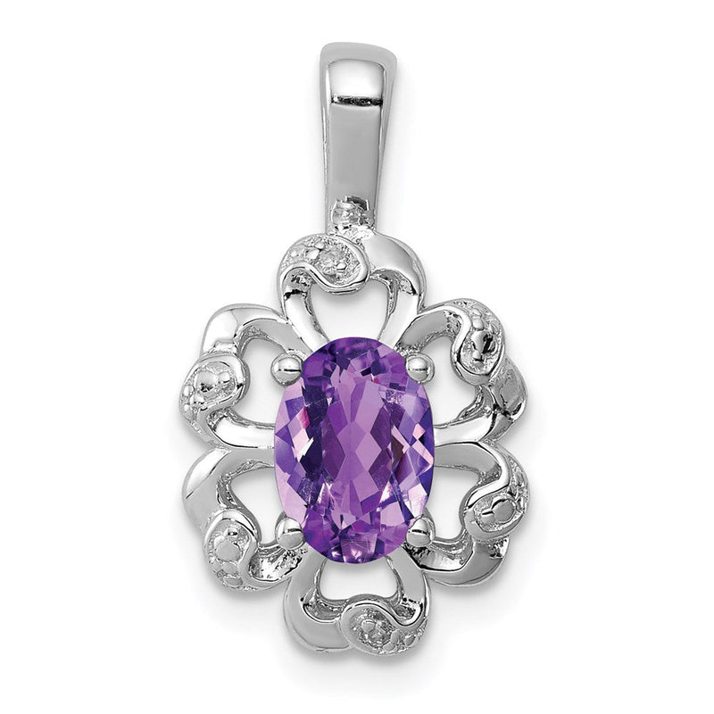 Rhodinierter Anhänger aus Sterlingsilber mit Amethyst und Diamant