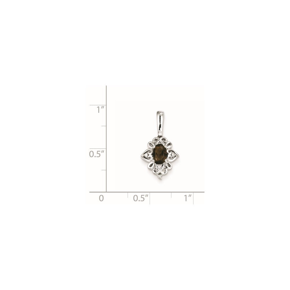 Anhänger aus rhodiniertem Sterlingsilber mit Rauchquarz und Diamant