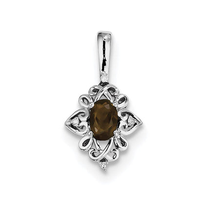 Anhänger aus rhodiniertem Sterlingsilber mit Rauchquarz und Diamant