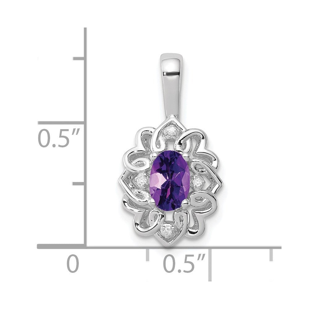 Anhänger aus rhodiniertem Sterlingsilber mit Amethyst und Diamant