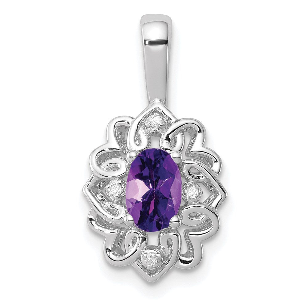 Anhänger aus rhodiniertem Sterlingsilber mit Amethyst und Diamant