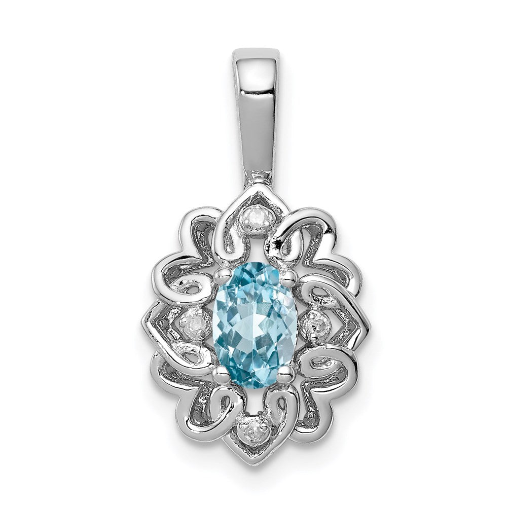 Rhodinierter Sterlingsilber-Anhänger mit hellblauem Schweizer Blautopas und Diamant