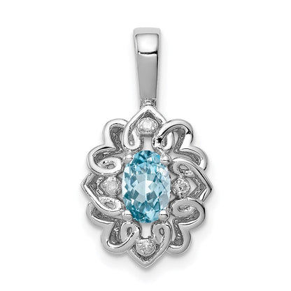 Rhodinierter Sterlingsilber-Anhänger mit hellblauem Schweizer Blautopas und Diamant