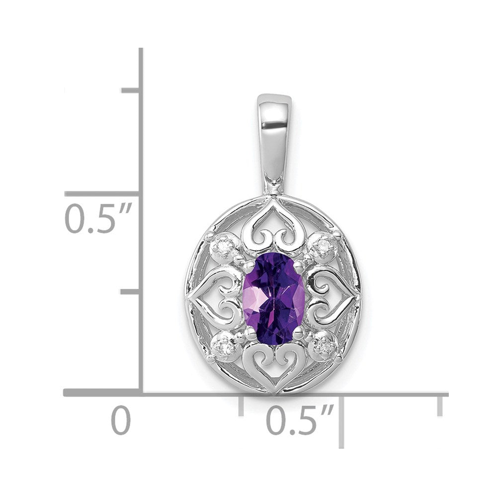 Sterlingsilber Anhänger mit Amethyst und Diamant, rhodiniert