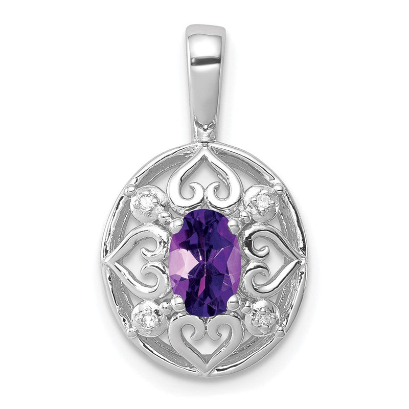 Sterlingsilber Anhänger mit Amethyst und Diamant, rhodiniert