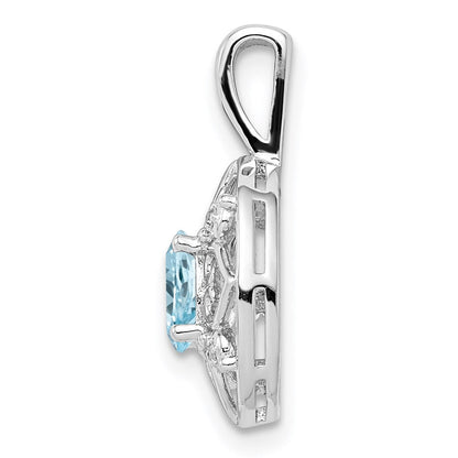 Halskette aus rhodiniertem Sterlingsilber mit hellem Schweizer Blautopas und Diamant