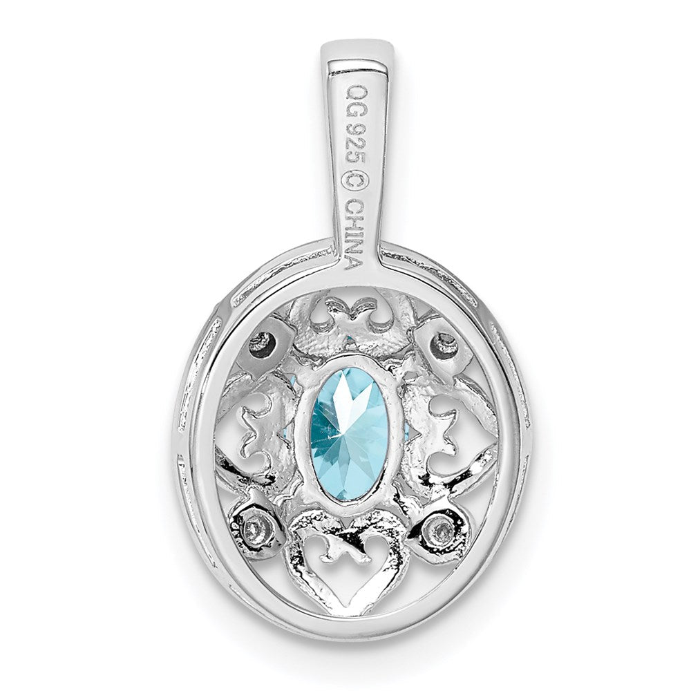 Halskette aus rhodiniertem Sterlingsilber mit hellem Schweizer Blautopas und Diamant