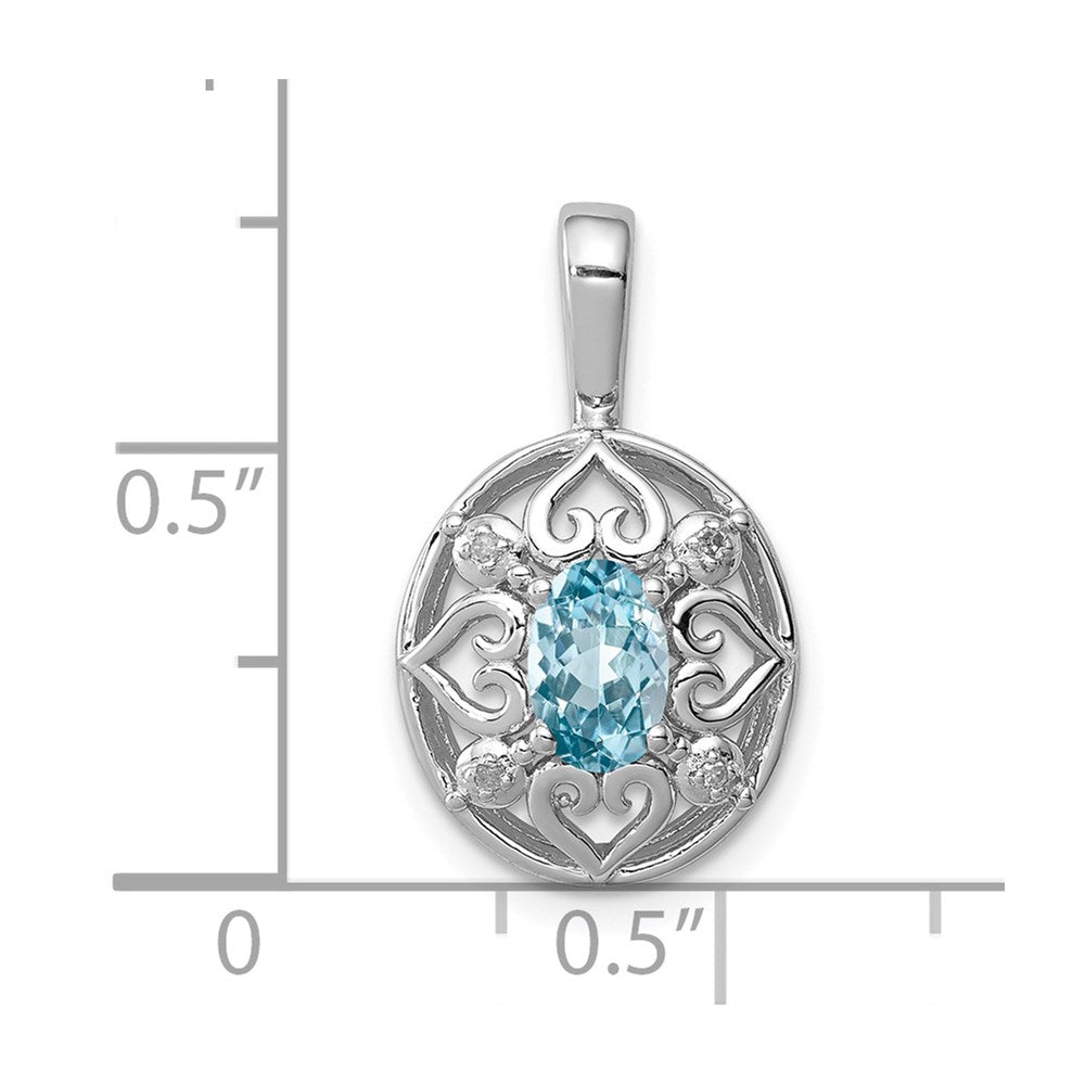 Halskette aus rhodiniertem Sterlingsilber mit hellem Schweizer Blautopas und Diamant