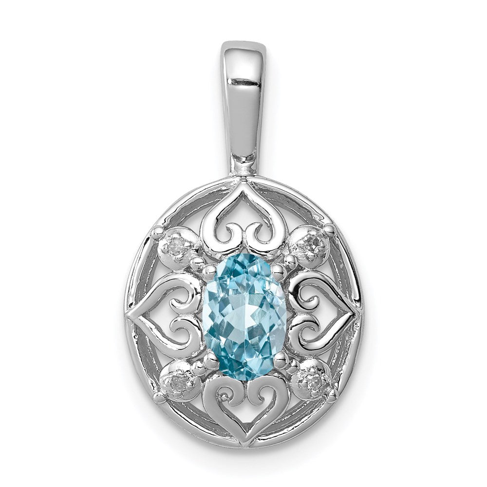 Halskette aus rhodiniertem Sterlingsilber mit hellem Schweizer Blautopas und Diamant