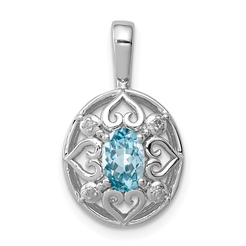 Halskette aus rhodiniertem Sterlingsilber mit hellem Schweizer Blautopas und Diamant