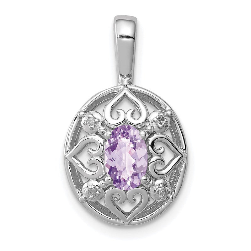 Anhänger aus rhodiniertem Sterlingsilber mit rosa Quarz und Diamant