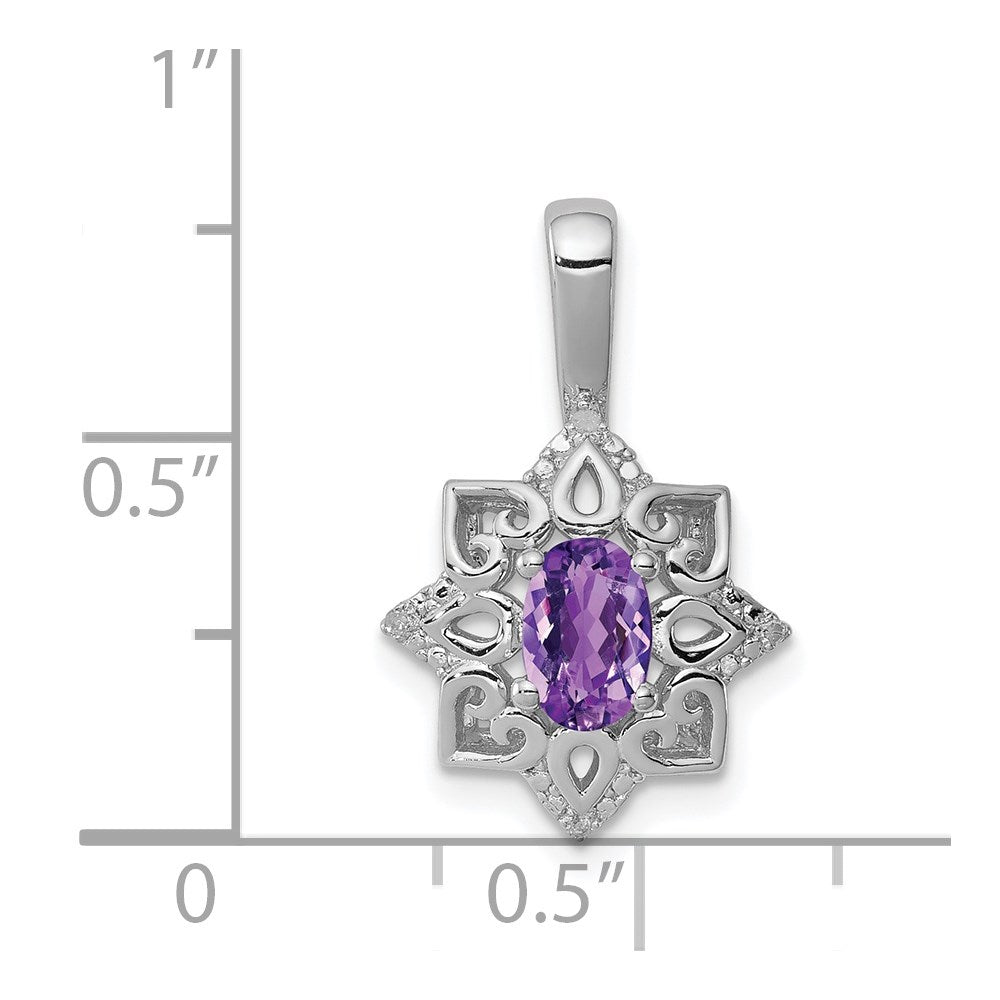 Anhänger aus rhodiniertem Sterlingsilber mit Amethyst und Diamant