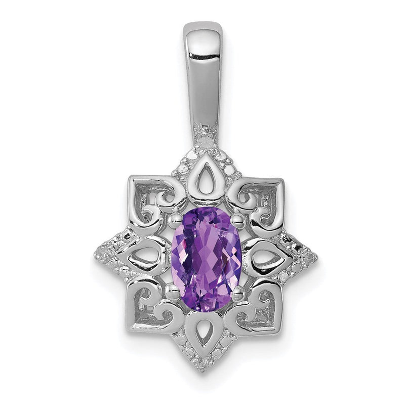 Anhänger aus rhodiniertem Sterlingsilber mit Amethyst und Diamant