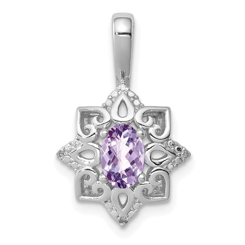 Anhänger aus Sterlingsilber, rhodiniert, mit Pink-Quarz und Diamant