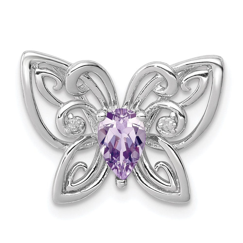 Rhodinierter Anhänger aus Sterlingsilber mit rosafarbenem Quarz und Diamant