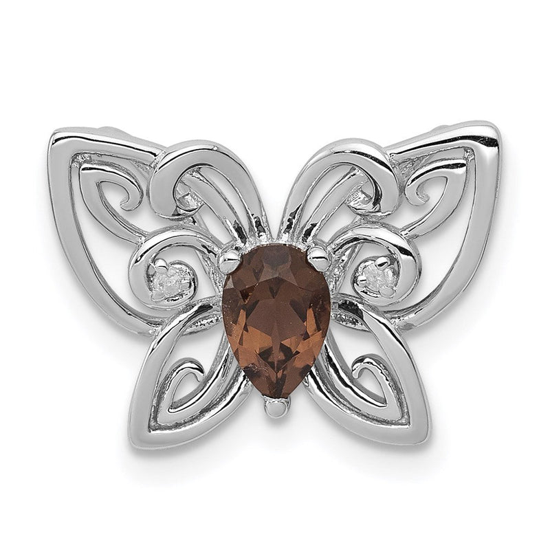 Anhänger aus rhodiniertem Sterlingsilber mit Rauchquarz und Diamant