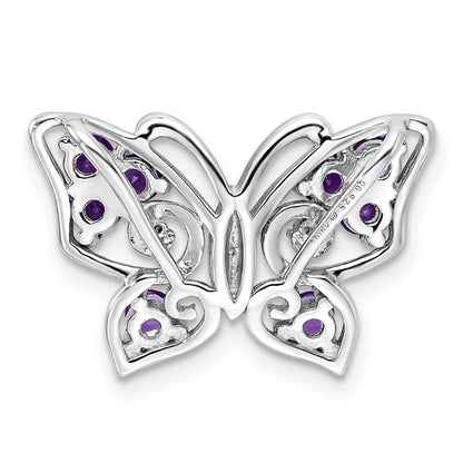 Rhodiniertes Sterlingsilber Amethyst-Diamant-Anhänger