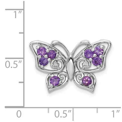 Rhodiniertes Sterlingsilber Amethyst-Diamant-Anhänger
