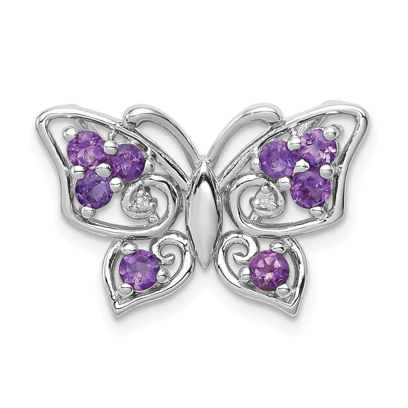 Rhodiniertes Sterlingsilber Amethyst-Diamant-Anhänger