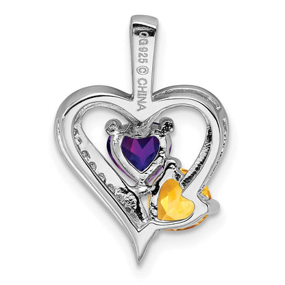 Rhodinierter Anhänger aus Sterlingsilber mit Amethyst, Citrin und Diamant