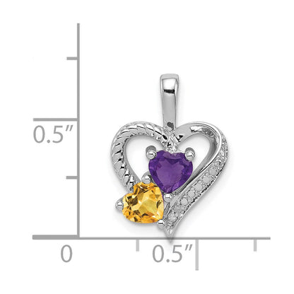 Rhodinierter Anhänger aus Sterlingsilber mit Amethyst, Citrin und Diamant