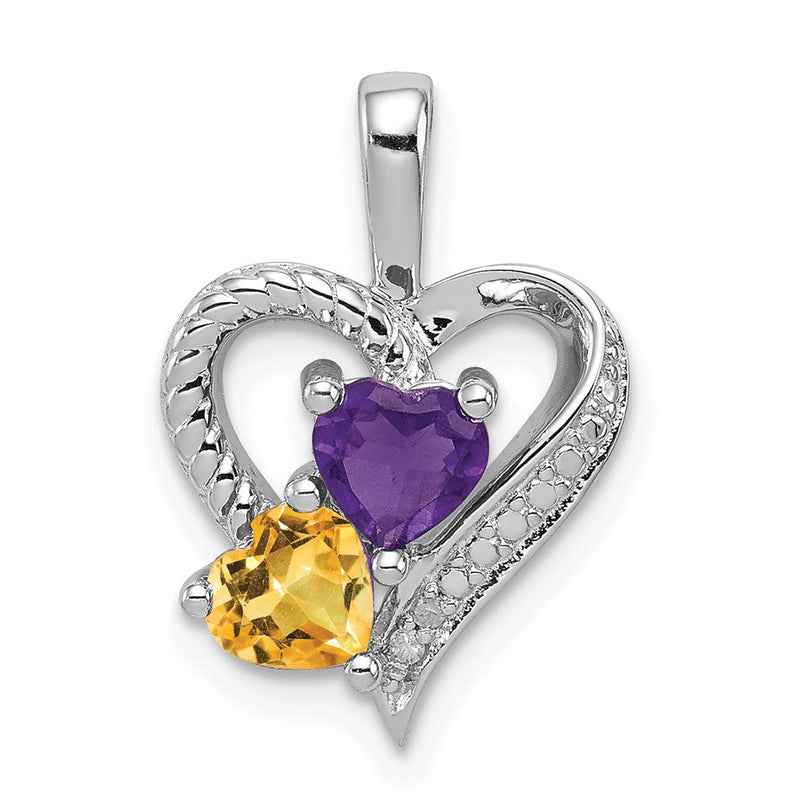 Rhodinierter Anhänger aus Sterlingsilber mit Amethyst, Citrin und Diamant