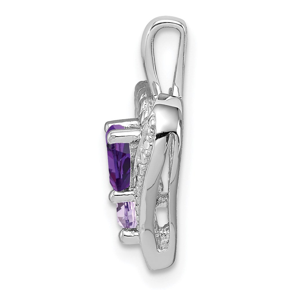 Sterlingsilber Rhodiniert Amethyst Rosa Quarz und Diamant Anhänger