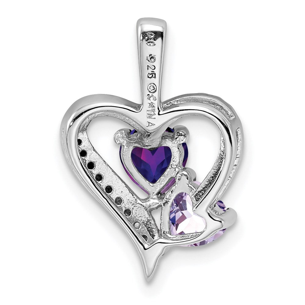 Sterlingsilber Rhodiniert Amethyst Rosa Quarz und Diamant Anhänger