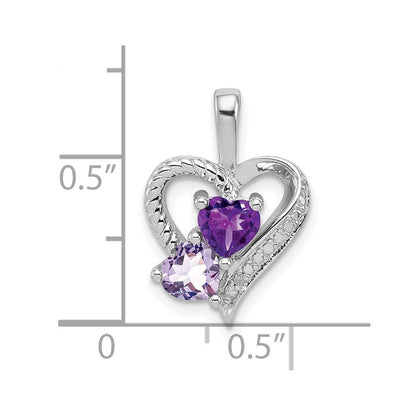 Sterlingsilber Rhodiniert Amethyst Rosa Quarz und Diamant Anhänger