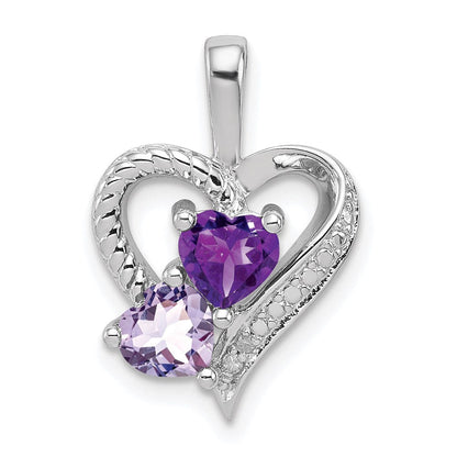 Sterlingsilber Rhodiniert Amethyst Rosa Quarz und Diamant Anhänger