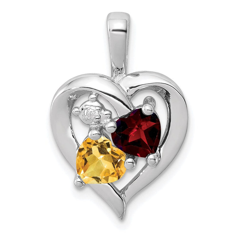 Anhänger aus rhodiniertem Sterlingsilber mit Granat, Citrin und Diamant