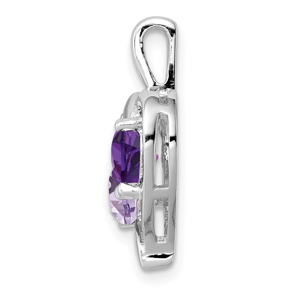 Sterlingsilber Rhodiniert Amethyst Licht Rosa Quarz und Diamant Anhänger