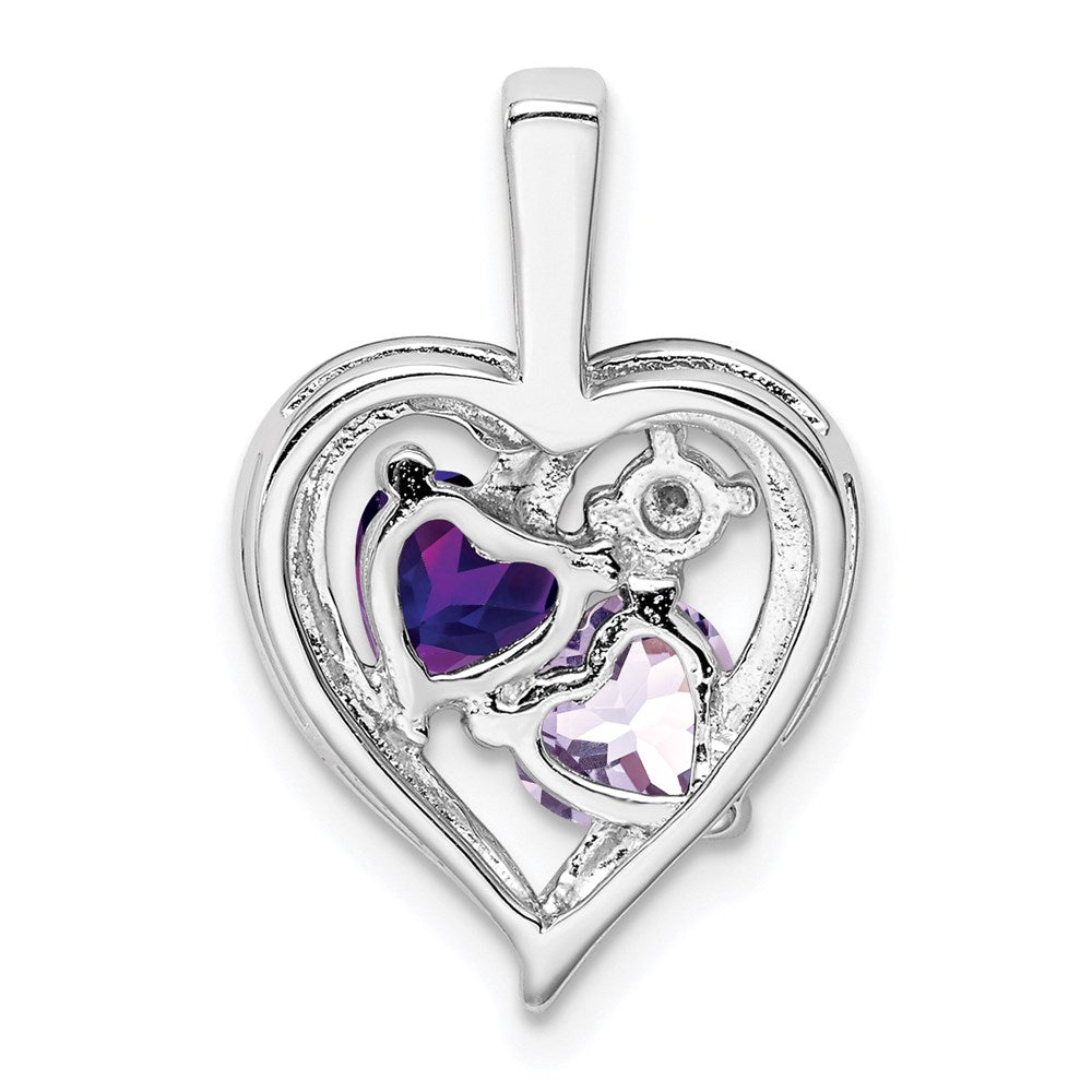 Sterlingsilber Rhodiniert Amethyst Licht Rosa Quarz und Diamant Anhänger