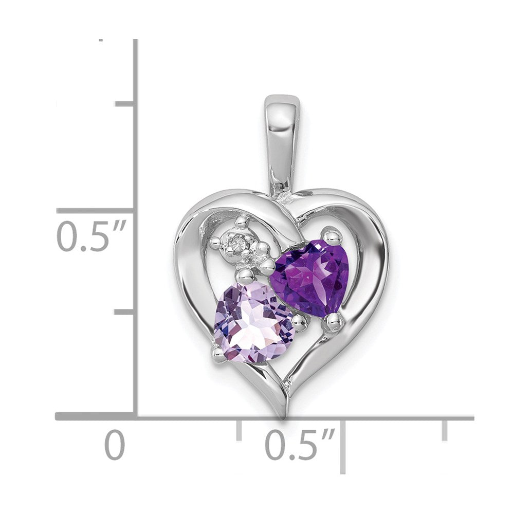 Sterlingsilber Rhodiniert Amethyst Licht Rosa Quarz und Diamant Anhänger