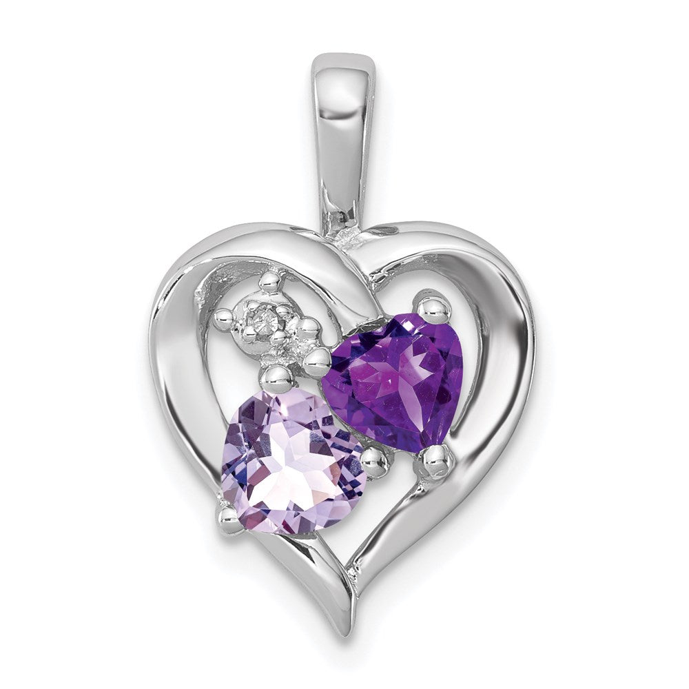 Sterlingsilber Rhodiniert Amethyst Licht Rosa Quarz und Diamant Anhänger