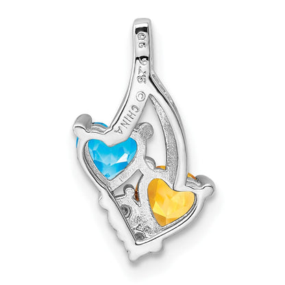 Anhänger aus Sterlingsilber, rhodiniert, mit Blautopas, Citrin & Diamant