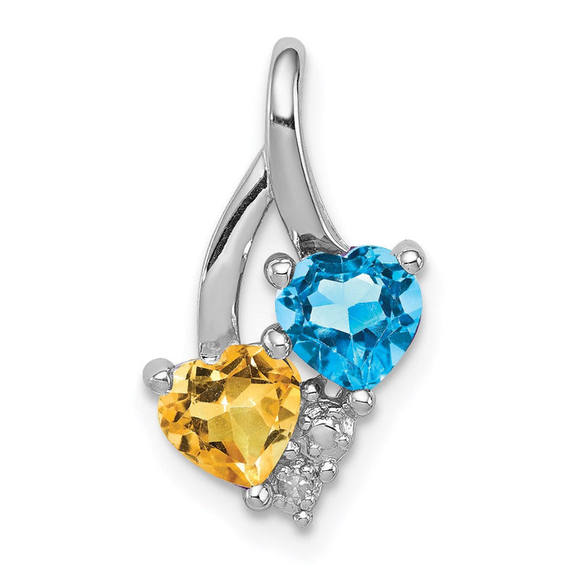 Anhänger aus Sterlingsilber, rhodiniert, mit Blautopas, Citrin & Diamant