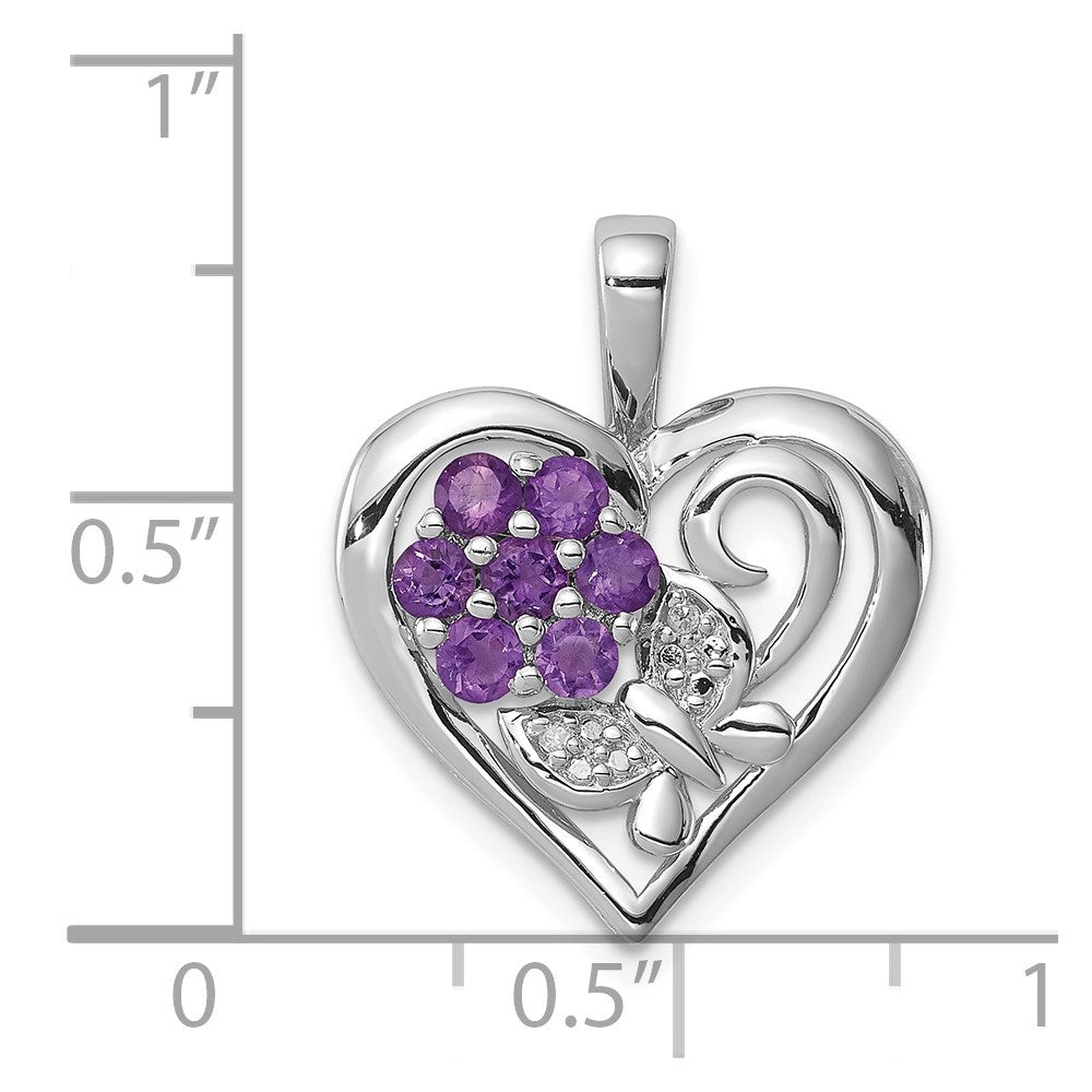 Anhänger aus rhodiniertem Sterlingsilber mit Amethyst und Diamant