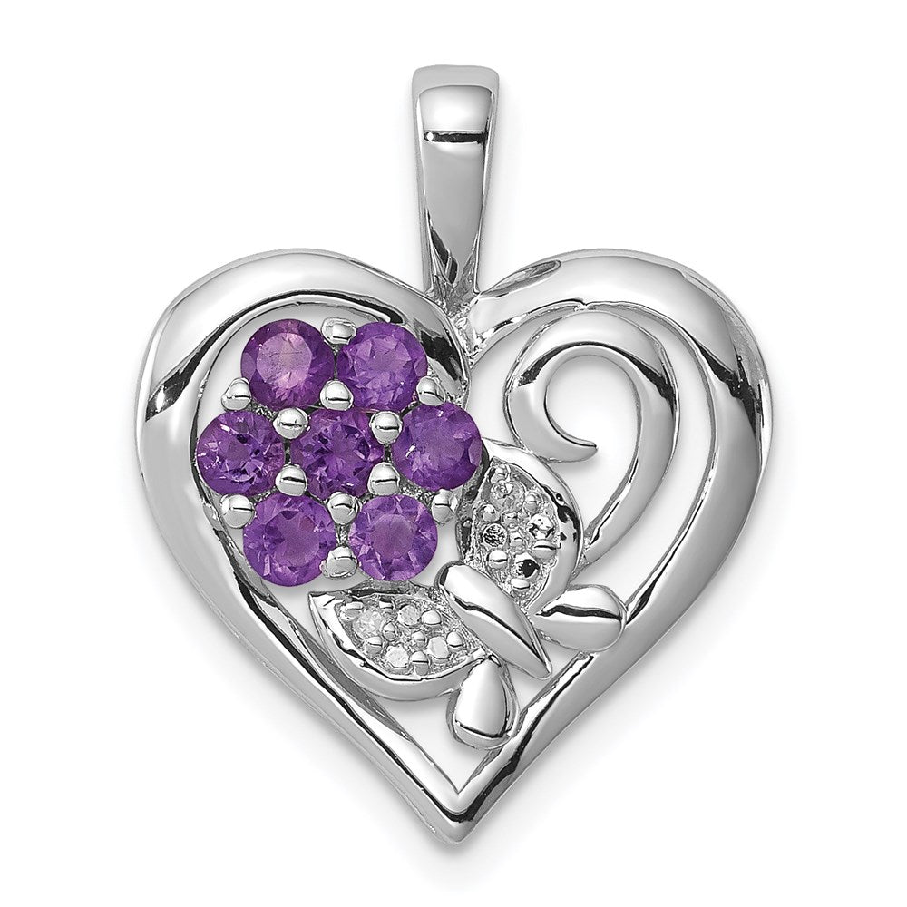 Anhänger aus rhodiniertem Sterlingsilber mit Amethyst und Diamant