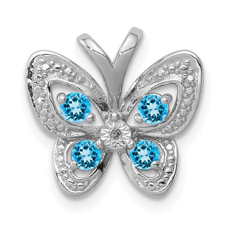 Anhänger aus rhodiniertem Sterlingsilber mit Blautopas und Diamant