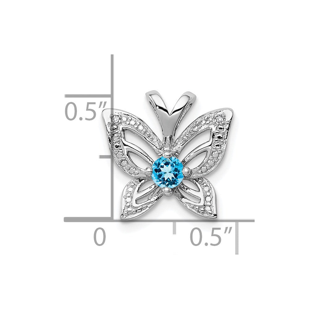 Anhänger aus rhodiniertem Sterlingsilber mit Blautopas und Diamant