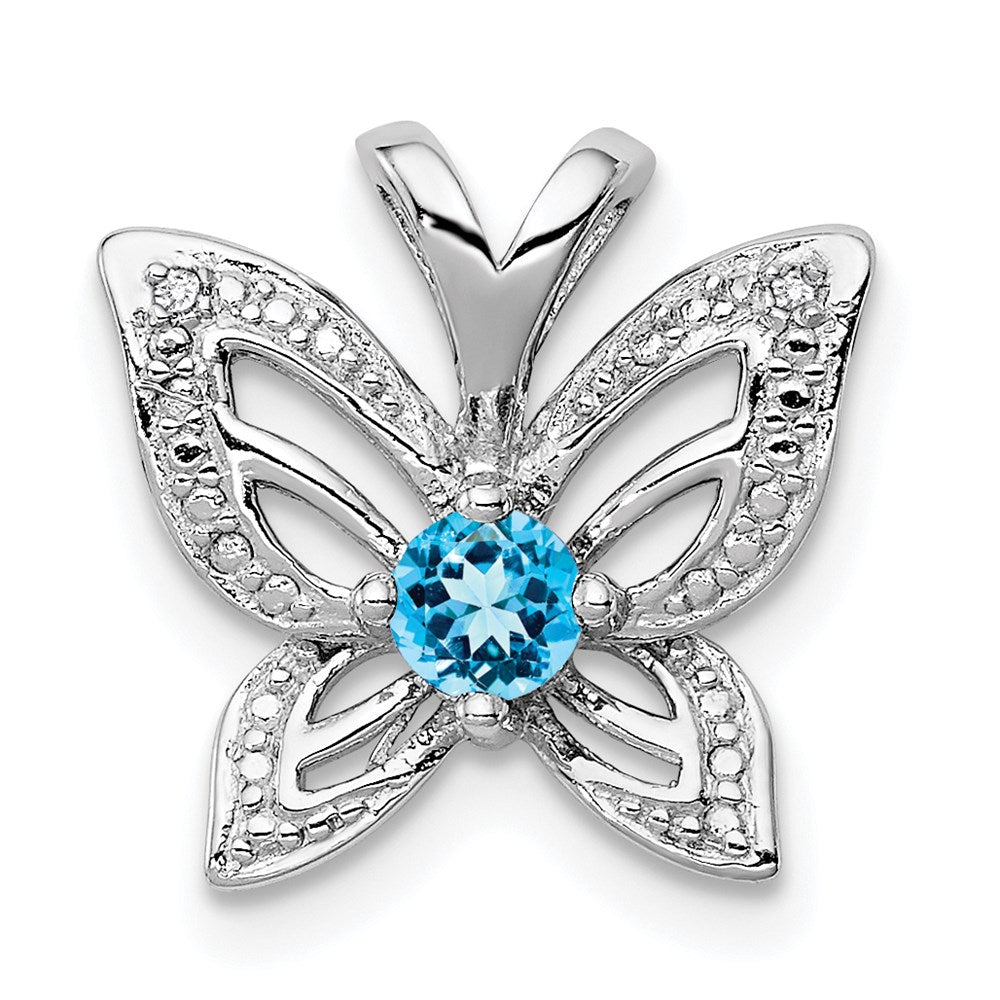 Anhänger aus rhodiniertem Sterlingsilber mit Blautopas und Diamant