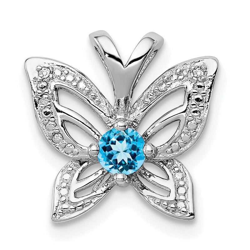 Anhänger aus rhodiniertem Sterlingsilber mit Blautopas und Diamant