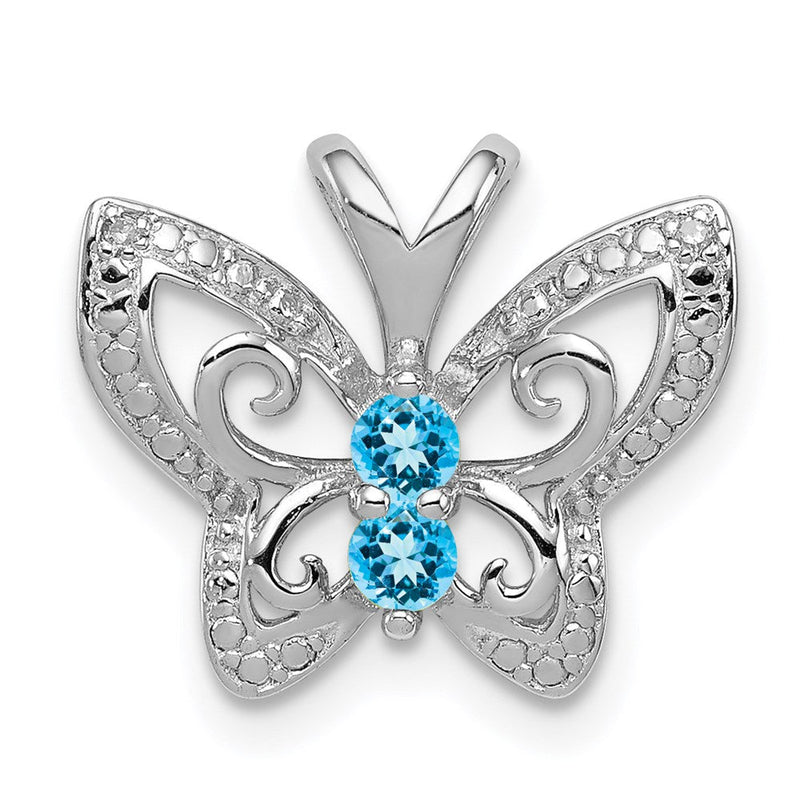 Rhodinierter Sterlingsilber-Anhänger mit Blautopas und Diamant