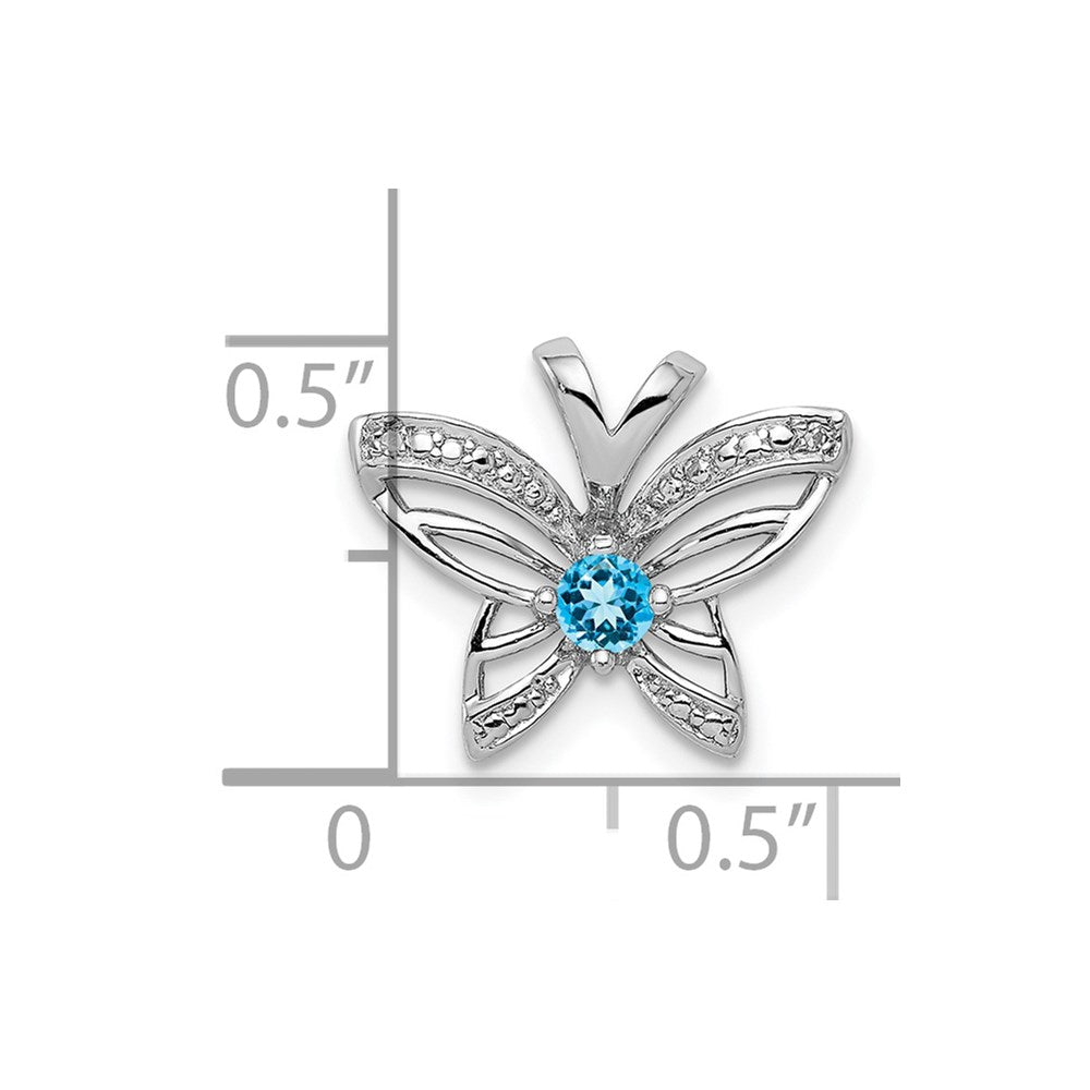 Anhänger aus rhodiniertem Sterlingsilber mit blauem Topas und Diamant